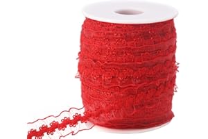 JESEP YONG 25 Yards Red Elastic Ruffle Ribbon for Sewing 3/4 inch 20mm Stretch Organza Lace Trim Crochet Elastic Band Clothing and Garment for DIY Headband-Clothes-Embellishment-Hat