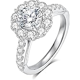 JEYHLOPX Moissanite Engagement Ring For Women 18 K White Gold Plated S925 Sterling Silver Round Cut Moissanite Solitaire Ring Travel Engagement Promise Ring For Women