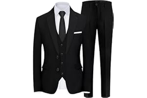 Gentle Season Men's Slim Fit 5-Piece Suit Set with Stretch - Jacket, Vest, Pants, Bow Tie & Necktie (2-Button Design)