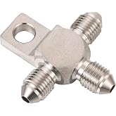 Podavelle Stainless Steel 3AN Male Brake Line Tee Block Fitting Adapter with Mount Tab