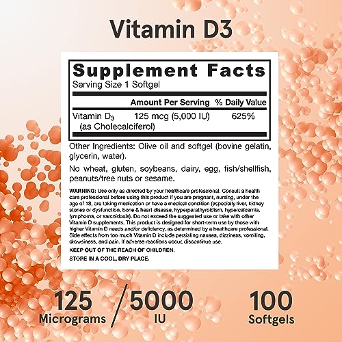 Jarrow Formulas Vitamin D3 125 mcg (5000 IU) 100 Servings (Softgels