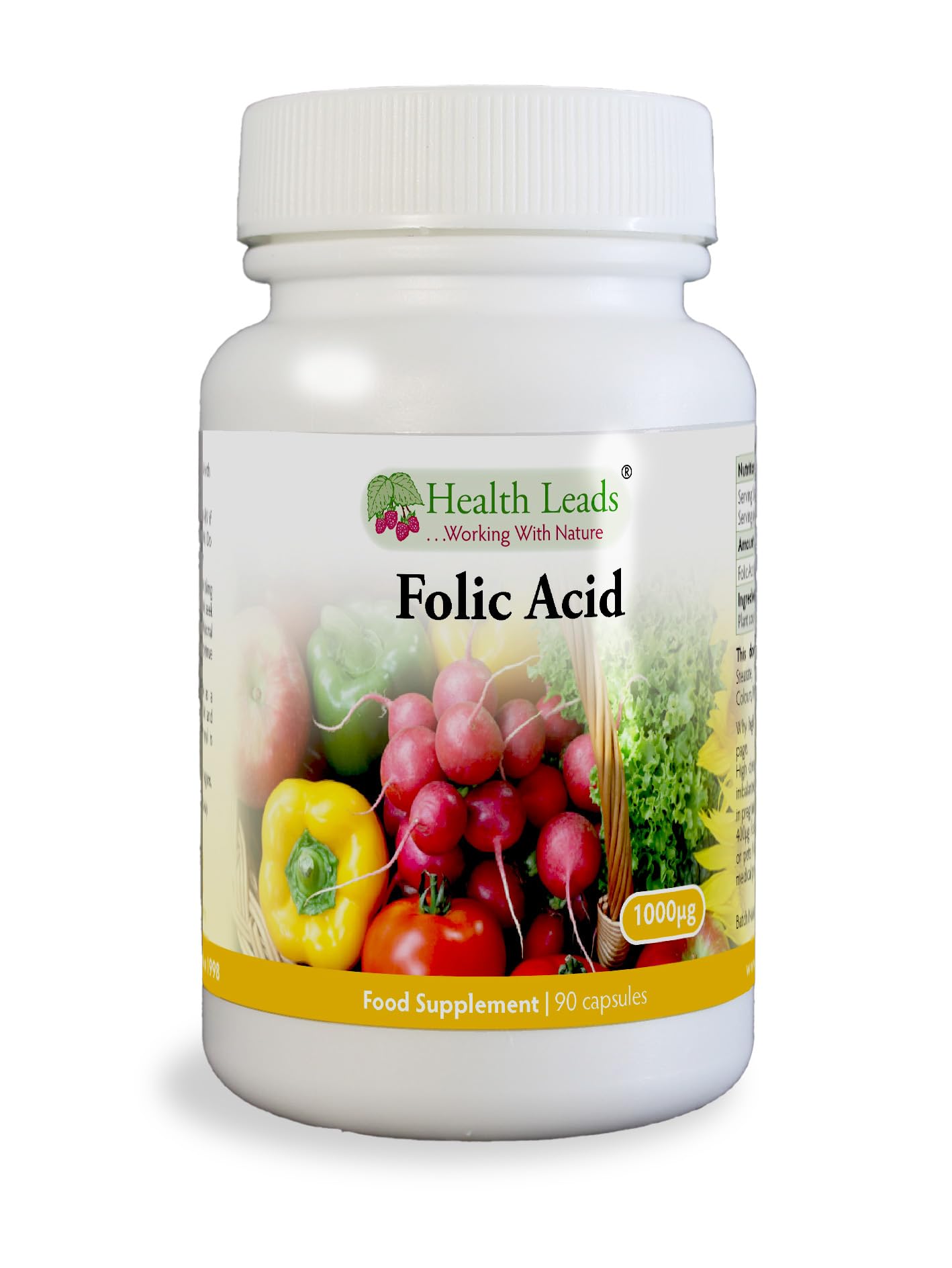 Folic Acid 1000mcg x 90 Capsules, Please See Our 400mcg Version for Pregnancy, Magnesium Stearate Free, Formulated and Made in Wales