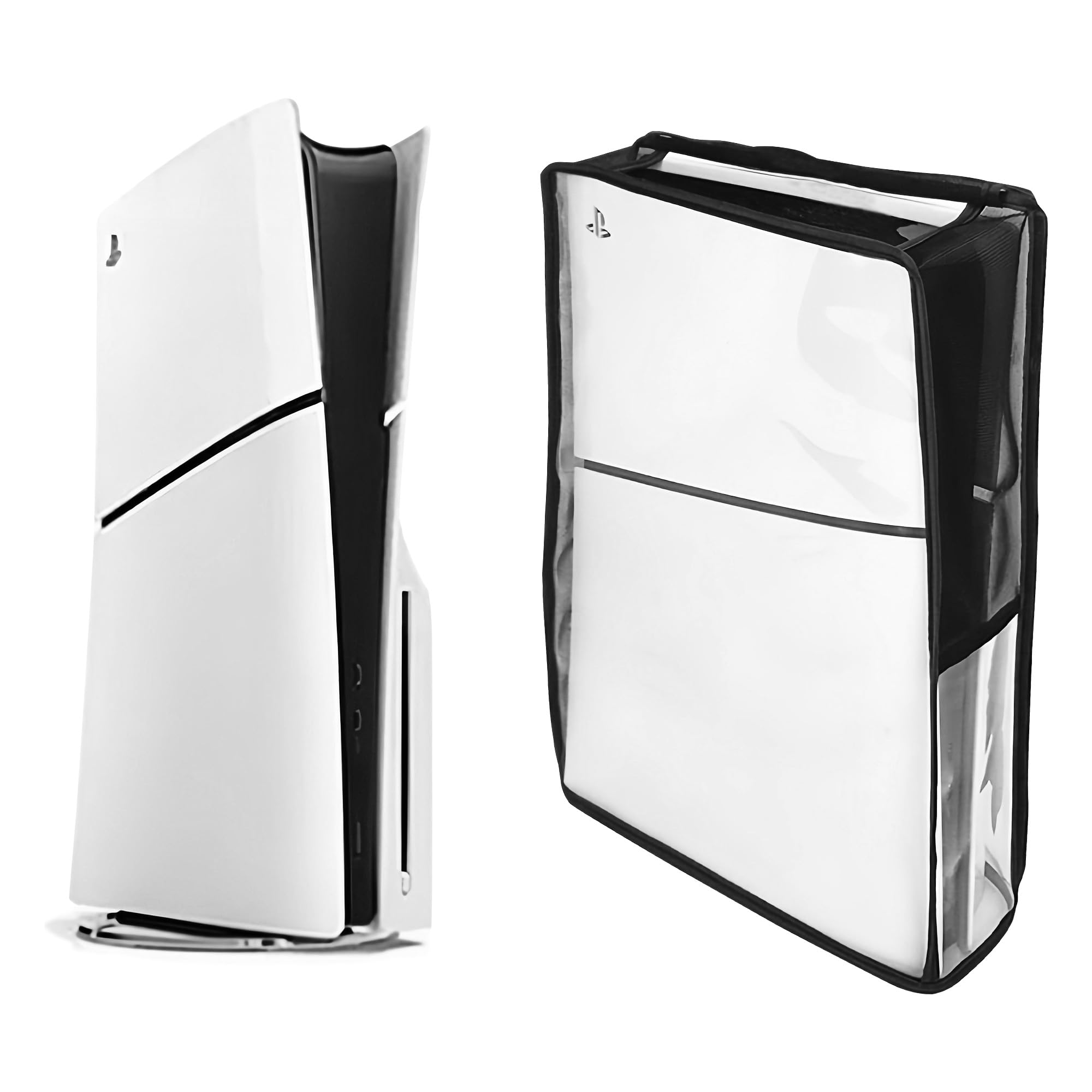 Kingshion PS5 Slim Console Dust Cover - Transparent Waterproof Protective Sleeve with Anti-Scratch Design, Precision Fit for Disc Edition & Vertical Stand, Clear Protective Case (Slim Model)