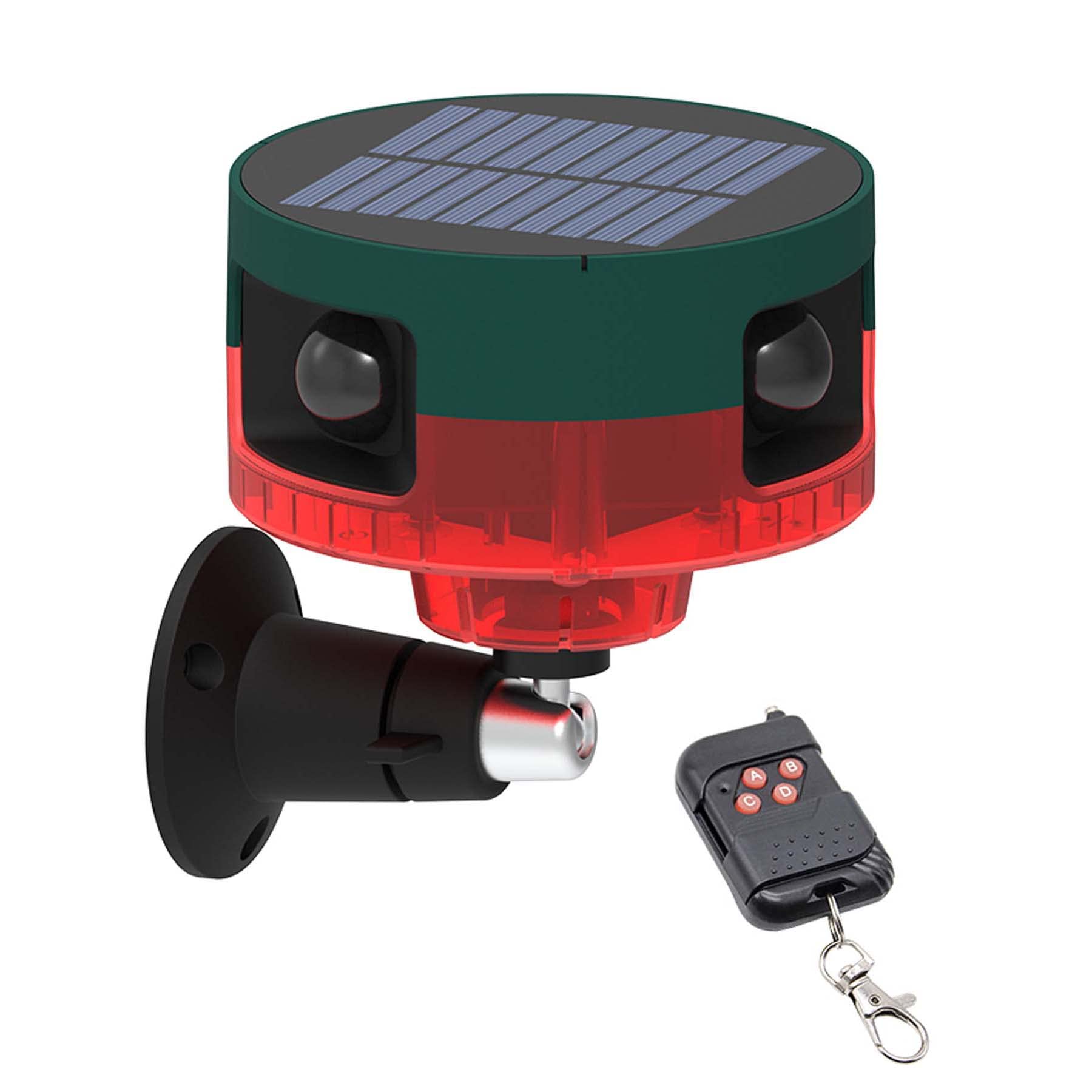 Solar Sound & Strobe Light Alarm 360° Motion Detector, Record 15S Custom Message Siren Security Alert System for Farm Barn Villa (Red)
