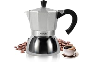 LAOION Stovetop Espresso Maker, 3Cup Moka Pot, Espresso Machine Compatible with Induction Cooktops, 150ml Stainless Steel & Aluminum Cuban Coffee Maker for Cafetera Cubana, Silver