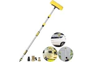 Buyplus 5-12 Foot (20 ft Reach) Car Wash Brush with 12-Inch Soft Bristle, On/Off Switch Telescopic Car Truck Boat Washing Brush with Hose Attachment for Cleaning RVs, House Siding, Floors and More!
