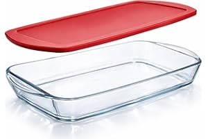 Ums 4-Qt Glass Baking Dish with Lid, Casserole Dishes for Oven with Lids, Borosilicate Glass Cookware, Oven Safe, Microwave a