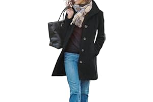 chouyatou Women's Winter Wool Blend Pea Coat Single Breasted Stand Collar Casual Trench Coat Overcoat