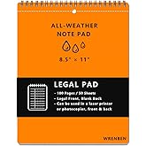Weatherproof Legal Pad 8.5" x 11" with 100 Pages All Weather Paper and Waterproof Hard Cover, A4 Large Size Top Spiral Notebook, Legal Pattern (Orange)
