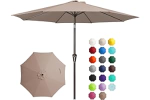 JEAREY 9FT Outdoor Patio Umbrella Outdoor Table Umbrella with Push Button Tilt and Crank, Market Umbrella 8 Sturdy Ribs UV Protection Waterproof for Pool, Garden (Tan)