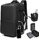 Visnalefry 60L Vacuum Compression Backpack with Wheels Expandable Men Waterproof Carry On Luggage Travel Backpacks 17 inch Laptop Backpack Flight Approved (No Pump)