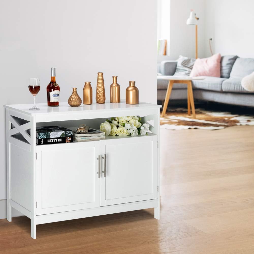 White Kitchen Sideboard Cabinet Modern Dining Storage Server Multi Functional Buffet Cabinet In Kitchen Dining Room Living Room With Open Shelf VINGLI Sideboard Buffet Buffets Sideboards Home Kitchen
