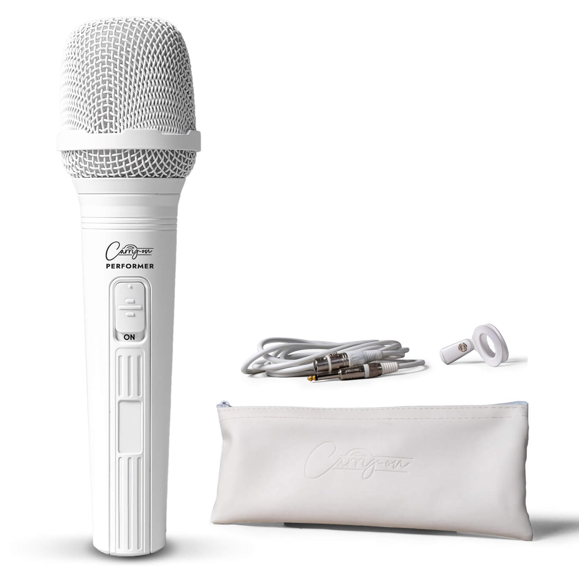 Carry-on Performer Dynamic Microphone Professional Vocal Dynamic Cardioid Handheld Microphone With ON/OFF Switch INC: 3M XLR to Jack Cable, Mic Clip, Soft Carry Case - White