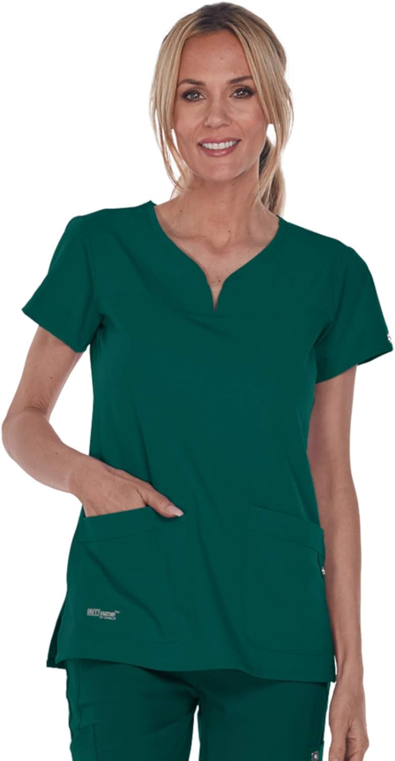 Grey's Anatomy Signature Women's 2121 Two Pocket Notch Yoke Neck Scrub Top: Clothing