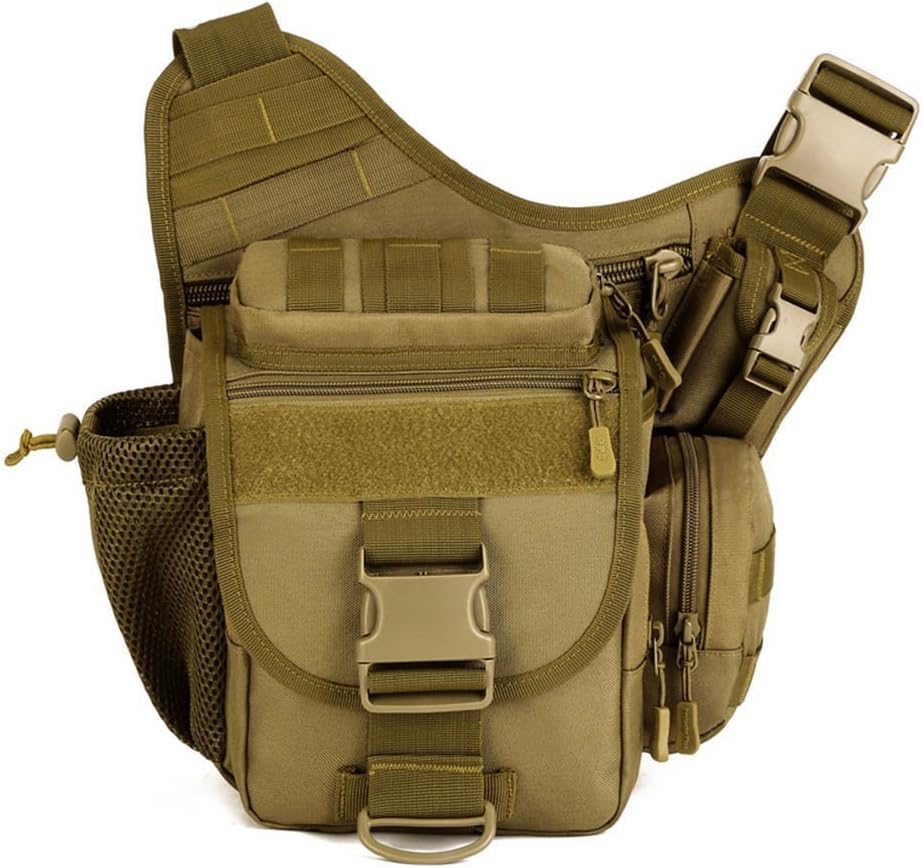 SUNVP Tactical Saddle Bag Military Shoulder Strap Push Pack MOLLE 600D Nylon Waterproof Multi-functional Camera Waist Bag Messenger Bags Pouch Travel for Hiking Camping Travel,Color Black/Brown