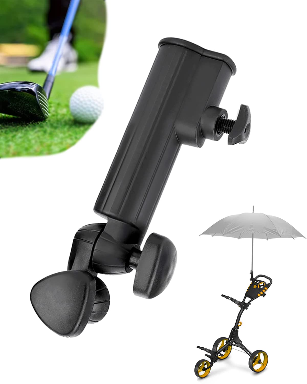Golf Accessories, Golf Umbrella Holder, Golf Umbrella Holder for Trolley, Adjustable Anti-Fall Black Umbrella Stand Attachment Deluxe Cart Umbrella Holder for Golf Push Cart Handles