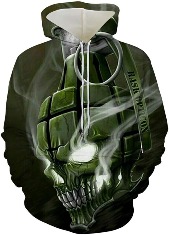 Hoodie 3D Green Skull Print Halloween Party Costume Personality Male