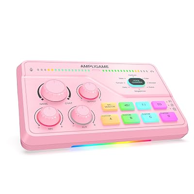 FIFINE Streaming Audio Mixer with XLR Mic Interface & 7.1 Surround Sound, Gaming RGB Mixer for PC/PS4 with Individual Volume Knob, 3 EQ Mode, 48V Phantom Power,Voice Changer-AmpliGame SC8P