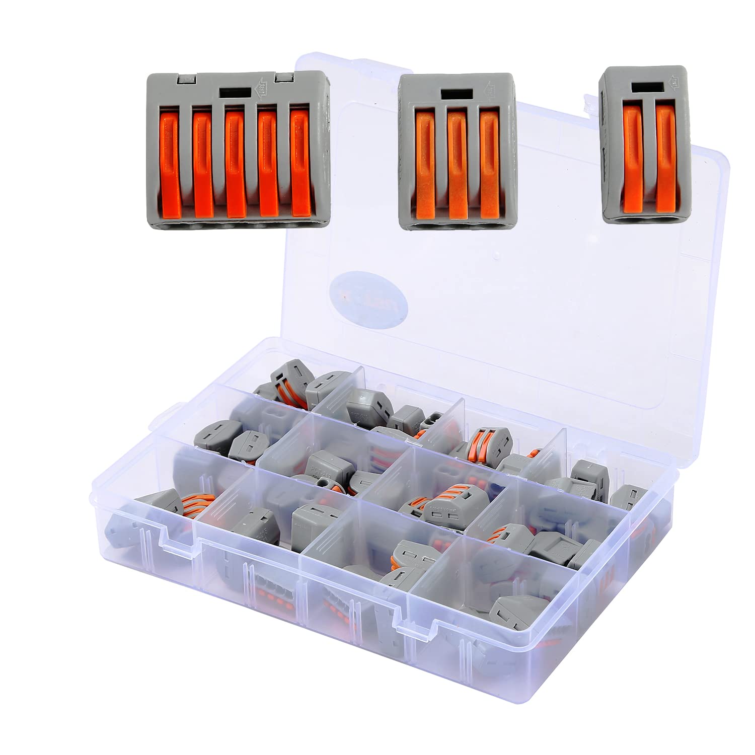 KATSU Compact Wire Connectors 60PCs Set, Electrical Connectors Push Fit, 2/3/5 Port Conductor Wire Clamp Terminal Blocks for Quick Wiring 312710