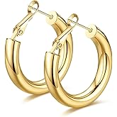 wowshow Gold Hoop Earrings for Women Chunky Hoops 14K Gold Plated Thick Hollow Tube Lightweight Earrings for Mother Birthday Gifts 20/25/30/40/50MM