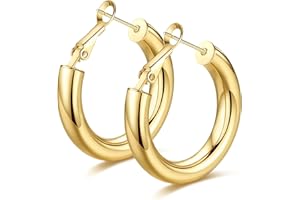 wowshow Gold Hoop Earrings for Women Chunky Hoops 14K Gold Plated Thick Hollow Tube Lightweight Earrings for Mother Birthday Gifts 20/25/30/40/50MM