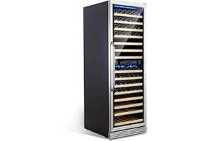 CuisinAid 24” Wine Cooler Refrigerator, 160 Bottle Dual Zone Built-in Freestanding Wine Fridge, LED Operation Screen, Double-Layer Tempered Glass Door with Lock, Under Counter Wine Cellar