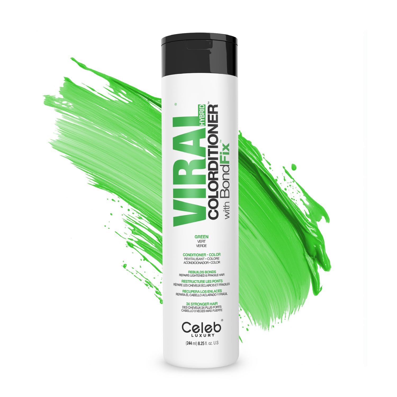 Celeb Luxury Viral Colorditioner: Green Color Depositing Conditioner, BondFix Bond Rebuilder, 10 Vivid and Pastel Colors, Stops Fade, 100% Vegan