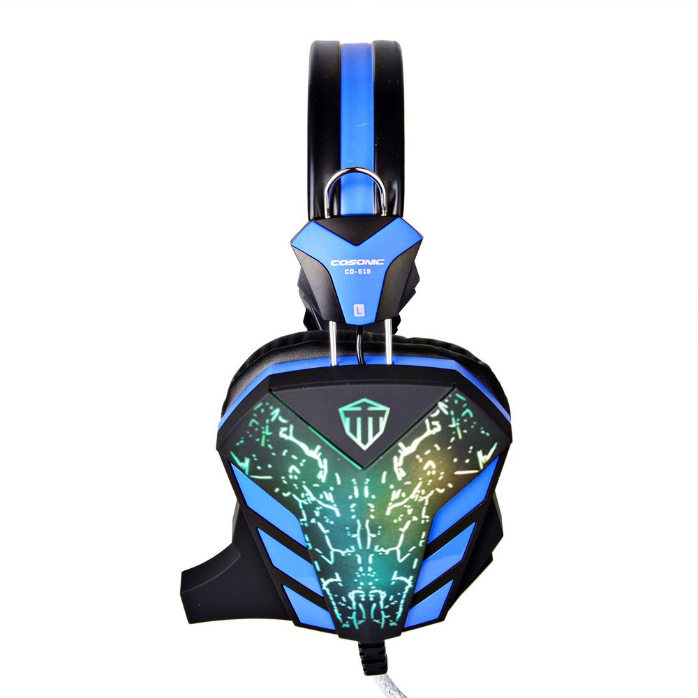 PC Gaming Headset, Topoint Comfortable 3.5mm Stereo Over-ear USB Gaming Headphone with Mic and LED Color Gradient light for Computer/Laptop-Blue