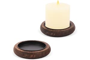 Hatway Wood Candle Holder Farmhouse Decor Wooden Pillar Candles Tray for Table Centerpiece Small Decorative Tray Riser Round Wooden Plate Pedestal Stand for Coffee Table for Christmas Decor Mu-2