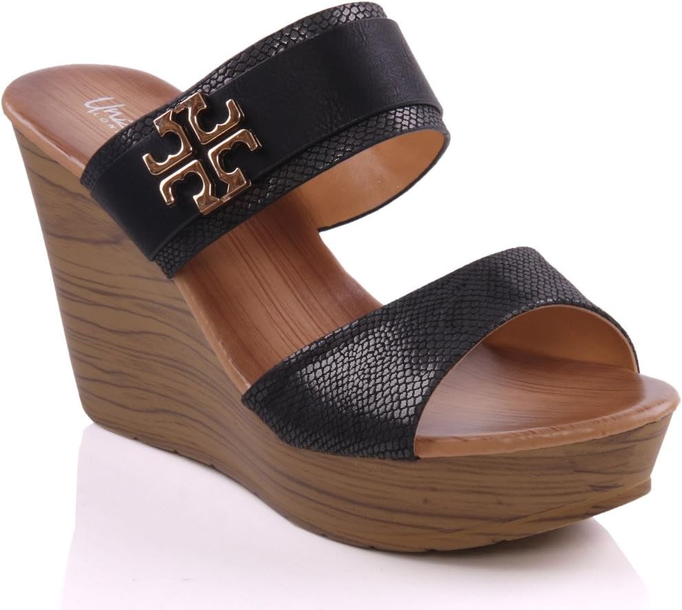 Unze Womens ‘Assila’ Double Strap Wedge Slippers - 2L8232-2