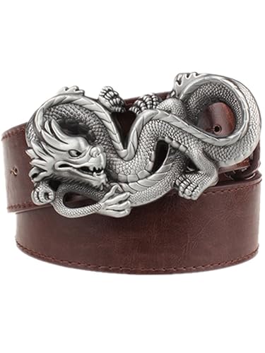 Moolecole Men's Dragon Shaped Big Buckle Belt Fashion Jeans Accessories