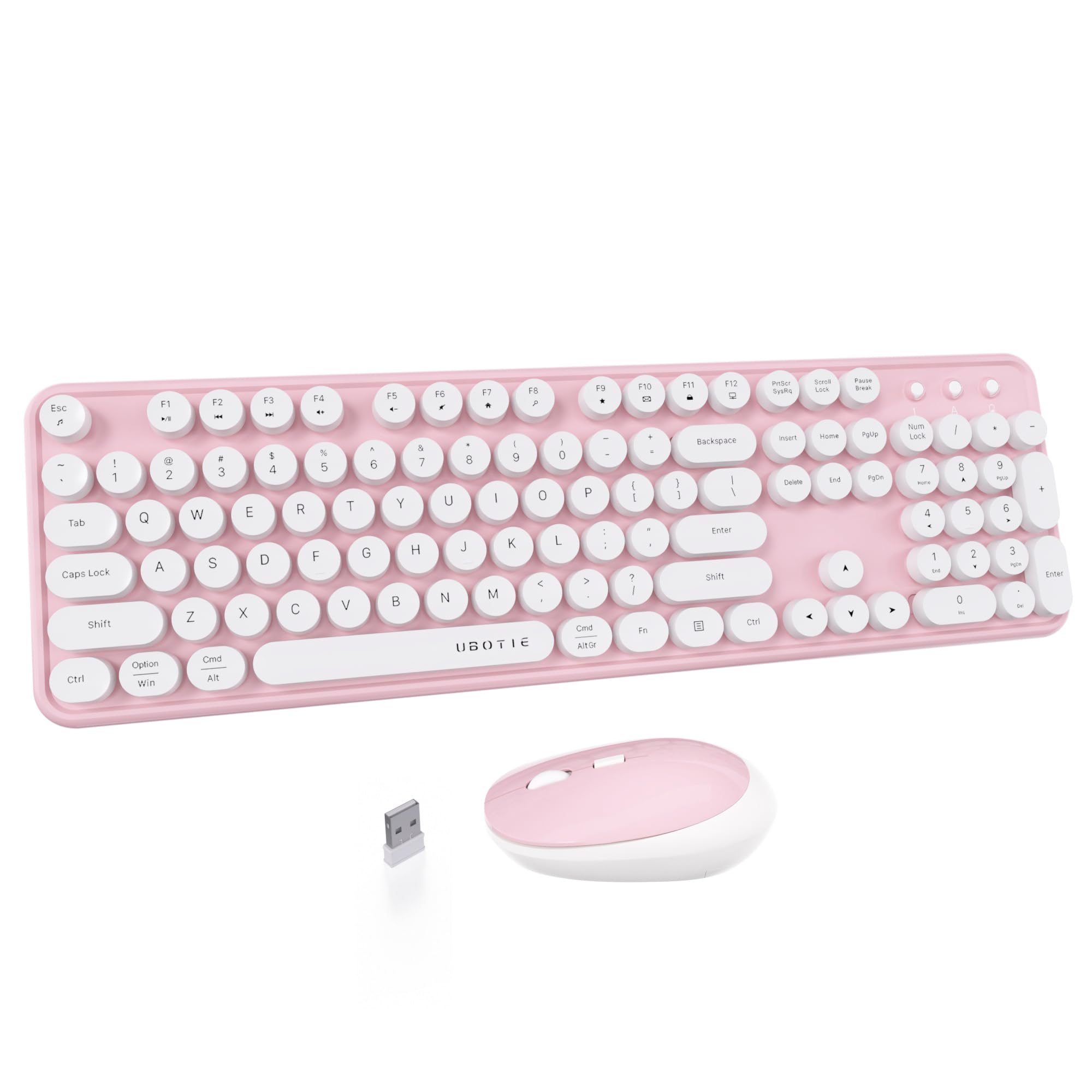 Photo 1 of UBOTIE Colorful Computer Wireless Keyboard Mouse Combos, Typewriter Flexible Keys Office Full-Sized Keyboard, 2.4GHz Dropout-Free Connection and Optical Mouse (Pink-White)