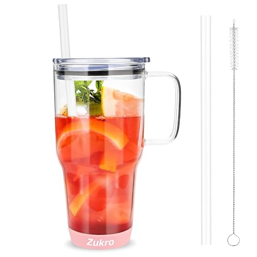Zukro 32 oz Drinking Glass Tumbler Handle,Iced Coffee Cup Straw and  Lid,Reusable Glass Water Cup Silicone Bumper for Beer,Fits In Cup  Holder,Dishwasher Safe,BPA Free,Pink(GT15-36A4-Pink) in Kenya | Whizz  Tumblers