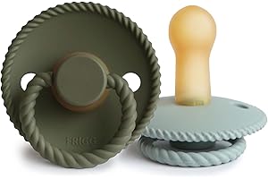 FRIGG Rope Natural Rubber Baby Pacifier | Made in Denmark | BPA-Free (Olive/Sage, 6-18 Months)