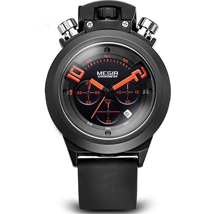 MEGIR Japanese Quartz Chronograph Silicon Strap Waterproof Wristwatch for Men 2004 - Black