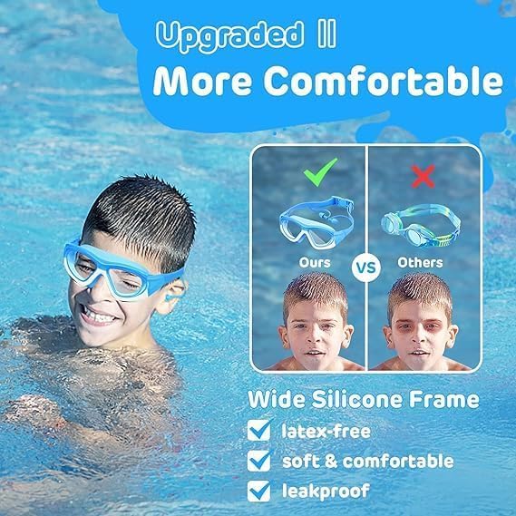 Kids Swimming Goggles with Swimming Cap, Anti-Fog No Leak Proof Waterproof Kids Swim Goggles with Soft Silicone, UV Protection Clear Vision Suitable for Kid 3-14 Boys and Girls