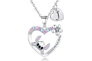 QUEENMOMENT Stitch Necklace Gifts for Girls Ohana Necklace for Kids Little Girls You are My Sunshine Birthday Stitch Jewelry for Daughter Granddaughter Niece Teen Girl