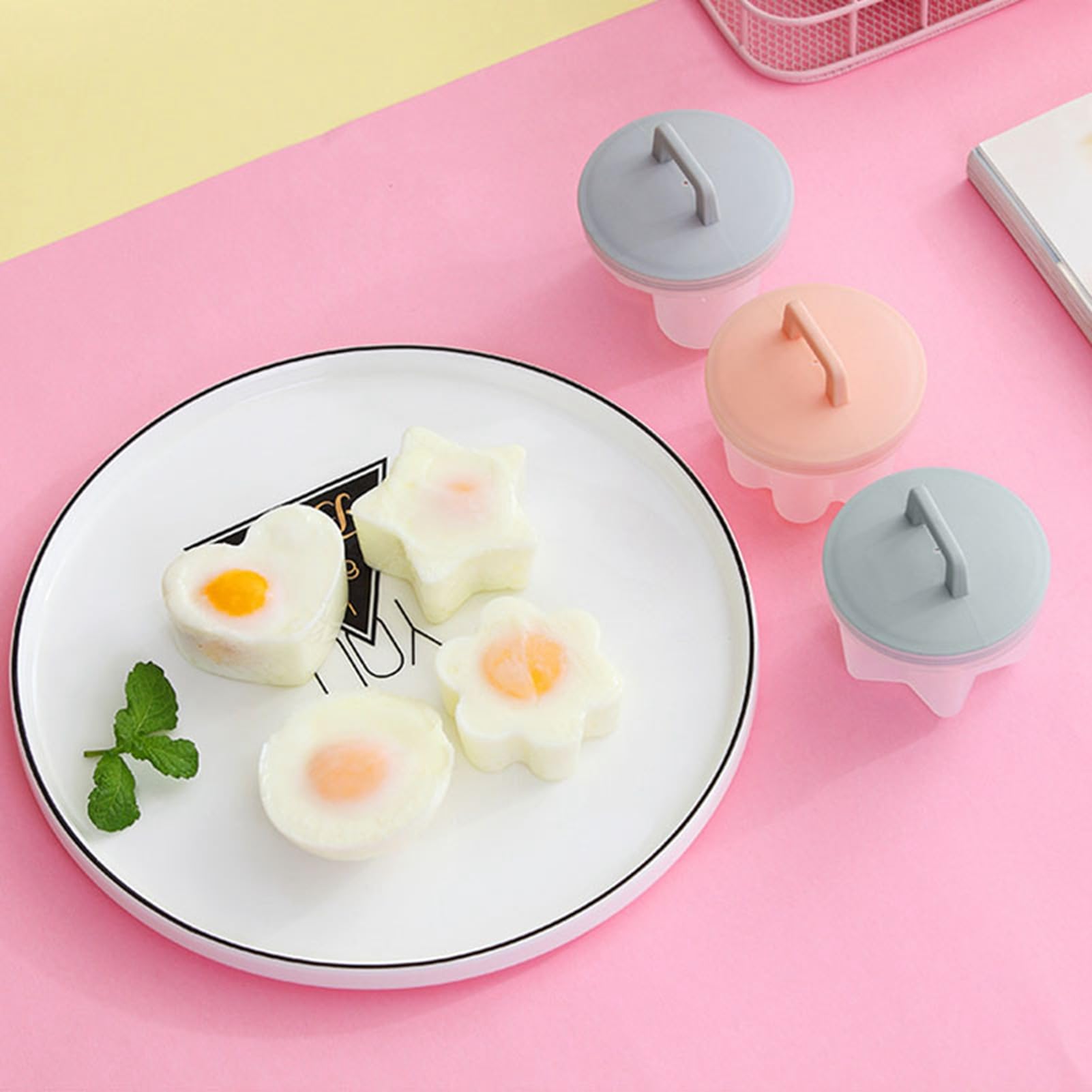 Photo 1 of HERCHR 4pc Cartoon Cute Boil Egg Molds, Sushi Rice Molds, Hard Boiled Egg Shaper, Cake Chocolate Molds with Oil Brush, Gray