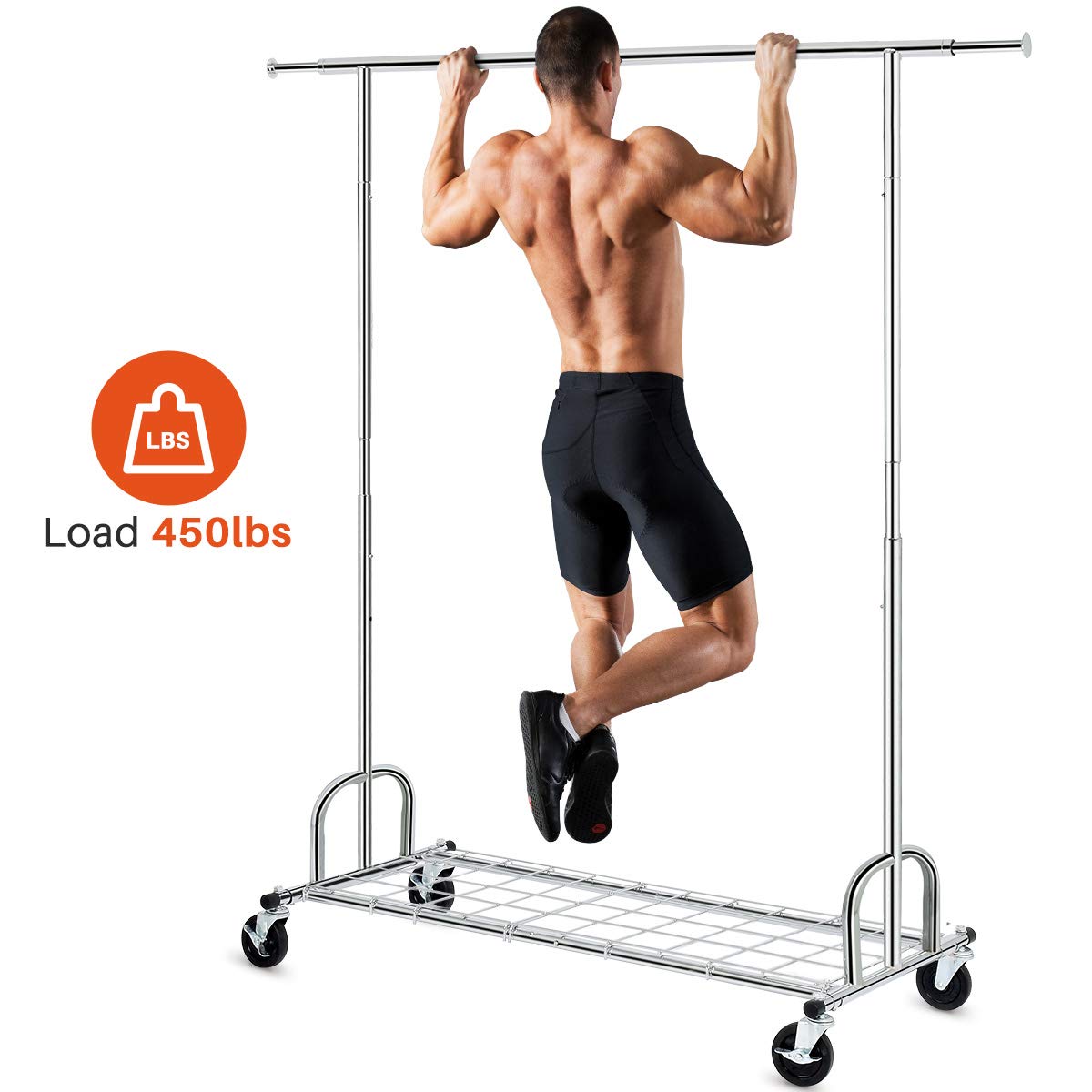 HOKEEPER Clothing Garment Rack with Shelves Capacity 450 lbs Clothing Racks on Wheels Rolling rlothes Rack for Hanging Clothes Heavy Duty Portable Collapsible Commercial Garment Rack Chrome