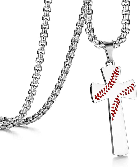 Baseball Cross Pendant Necklace Stainless Steel I CAN DO All Things