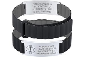 Comfortable Medical ID Bracelet for Men & Women - Custom Engraved Silicone Strap Comfort Fit Medical Alert Bracelets for Spor