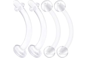 BANAVEGA Bioplastic Clear Curved Barbell Retainer 16 Gauge Ball Tragus Lobe Rim Earrings Eyebrow Piercing Jewelry See More Sizes