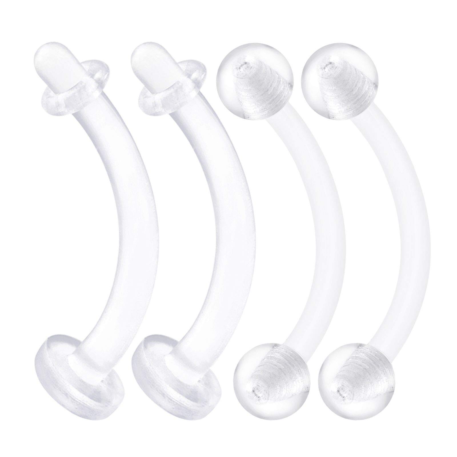 KJM FASHION 4PCS Bioplastic Clear Curved Barbell Retainer 16 Gauge 3/8 10mm Ball Cartilage Daith Earrings Eyebrow Piercing Jewellery 2495