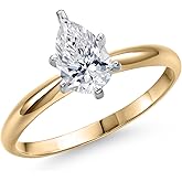 Gem Stone King 14K 2 Tone Gold Lab Grown Diamond Solitaire Engagement Ring For Women | 0.73 Cttw | Pear Shape 8X5MM | Gemstone April Birthstone