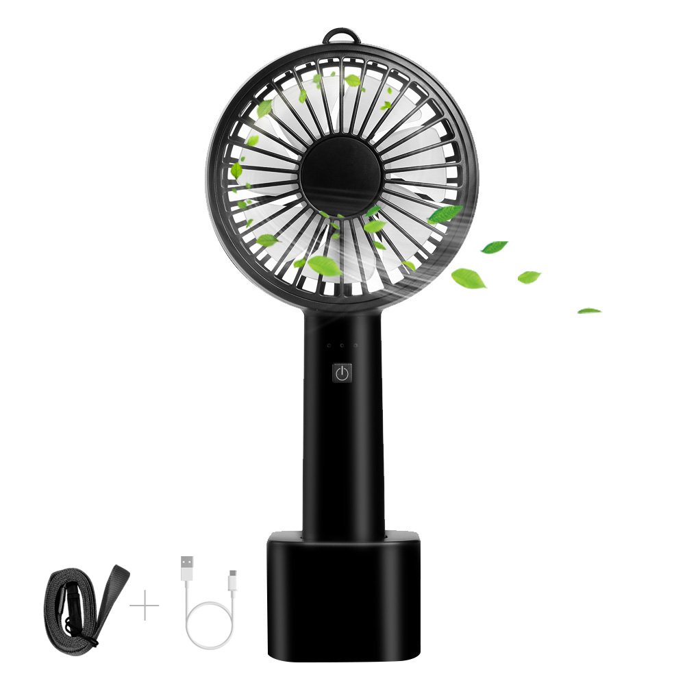 USB Mini Ventilator, Ifecco Handventilator Tragbarer Tischventilator Lüfter mit Aufladbarem 2600mAh Batterie für Reisen, Büro und Zuhause (Schwarz)