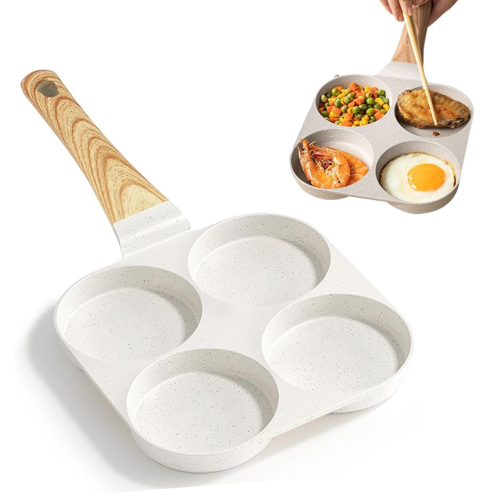 Faderr Egg Pan Non Stick, 4 Hole Egg Omelette Pan, Pancake Pan with Heat-Resistant Handle, Fried Egg Pan for Breakfast, Easy to Clean, Compatible with All Stovetops