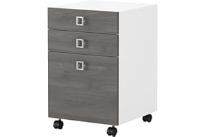 Bush Business Furniture Mobile Cabinet with Satin Silver Hardware | Echo Collection Under Desk Filing Drawer Storage for Home Office or Professional, 16W, Pure White and Modern Gray