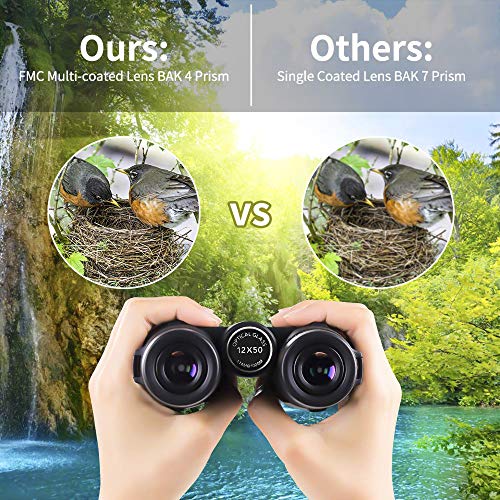 12x50 Powerful Binoculars for Adults, Durable Clear Full-Size Binoculars for Bird Watching Football Safari Sightseeing Climbing Hiking Hunting Traveling Sport with Low Light Night Vision - Thumbnail 2