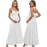 HTZMO Maternity Floral Summer Maxi Dress Bow Tie V Neck Baby Shower Photoshoot Casual Boho Long Sundress for Women