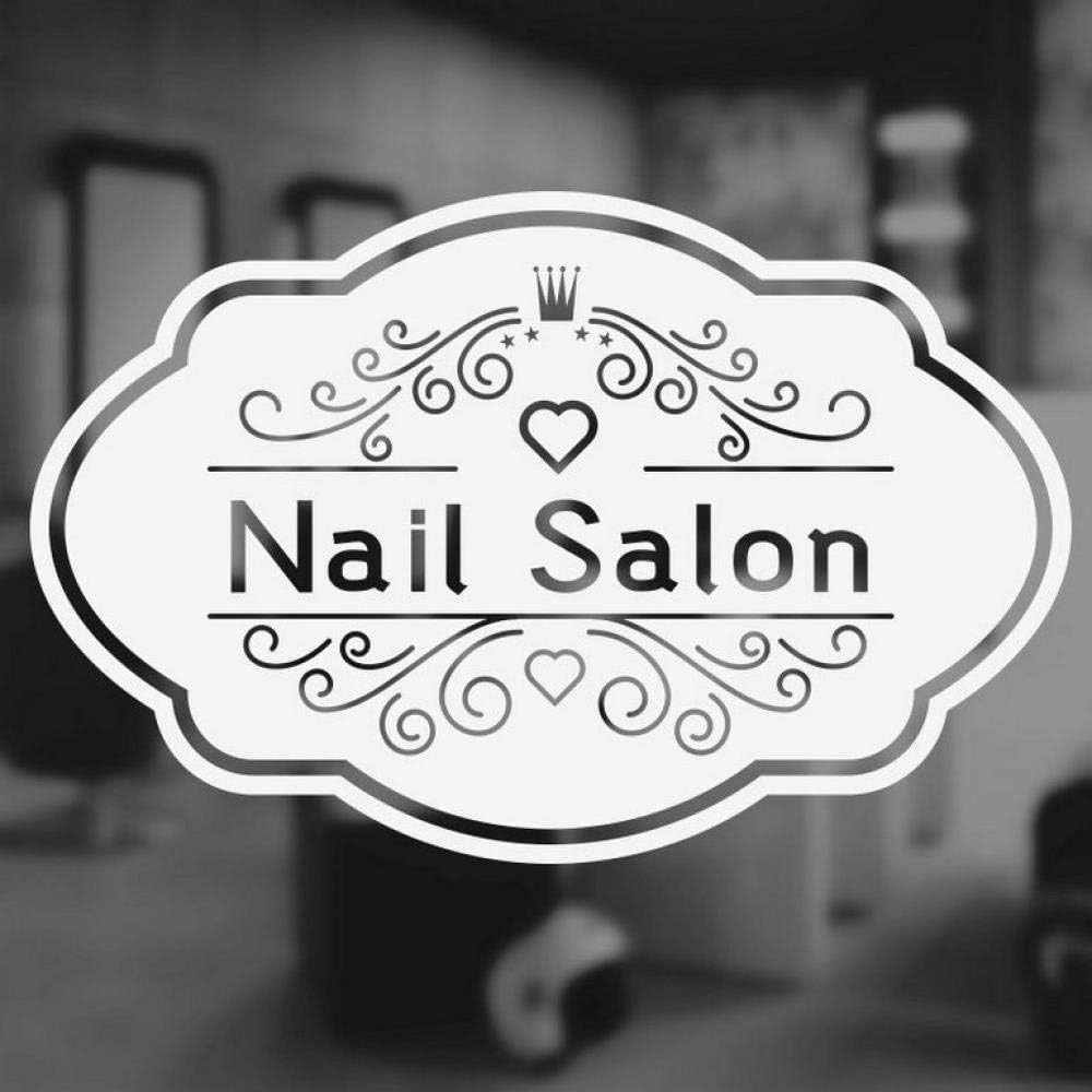 Wppaper Nail Salon Window Decal Vinyl Wall Sticker Art Decoration Beauty Hair Salon Sign Custom Shop Name Removable Mural,White 57 * 37CM